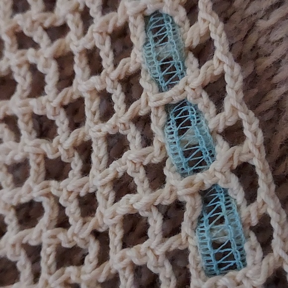 Handmade Vintage Crochet Table Runner With Blue Edge Ribbon Design - Picture 4 of 8